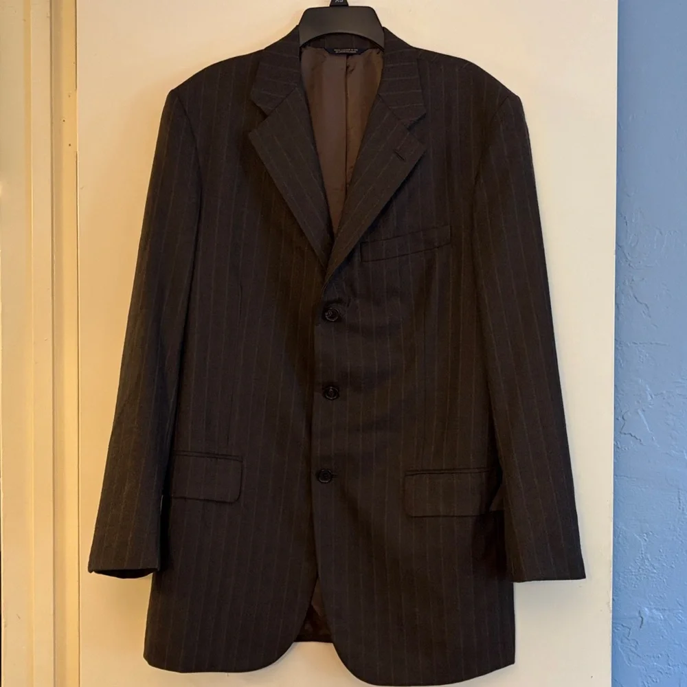 Brooks Brothers Men's Wool Dark Brown Pinstripe Blazer, size 41 long